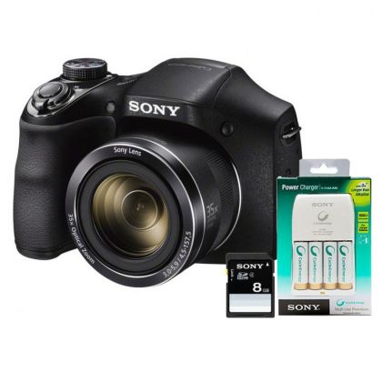 Дигитален фотоапарат Sony DSC-H300, 20.1MP, Черен + Карта SD 8GB, Зарядно у-во